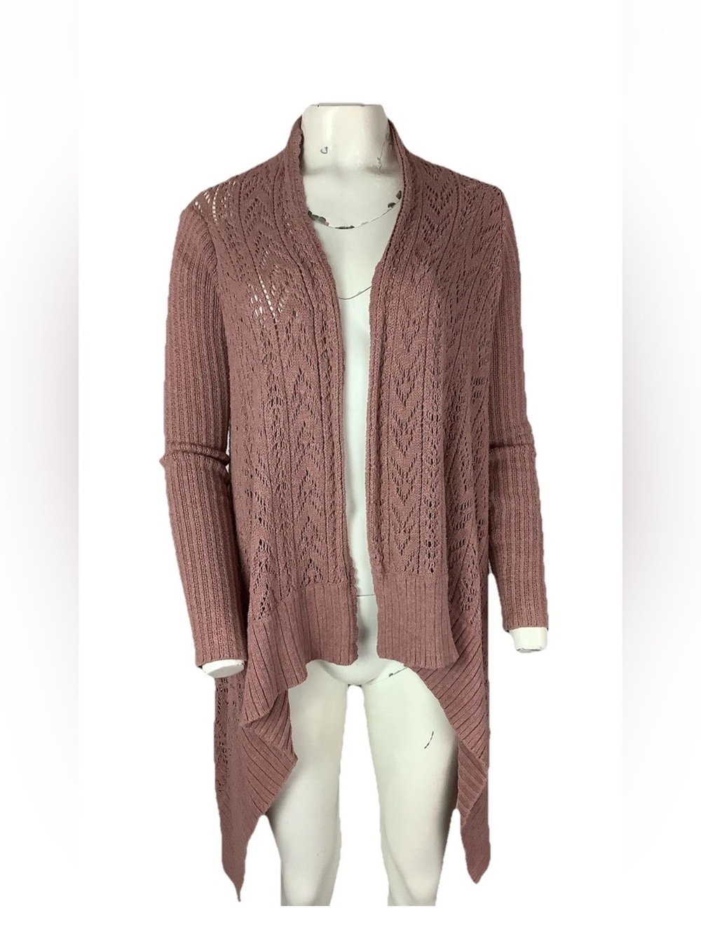 Moda International Dusty Rose Open-Front Lace Knit Cardigan